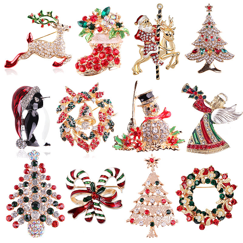 Vintage Collectible Santa - Vintage Rhinestone Noel Broş Koleksiyonu, Noel